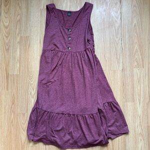SHEIN Burgundy Midi Dress with Button Accents